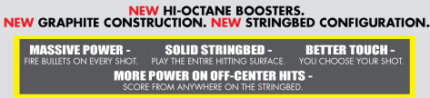 New Hi-Octane Boosters. New Graphite Construction. New Stringbed Configuration.